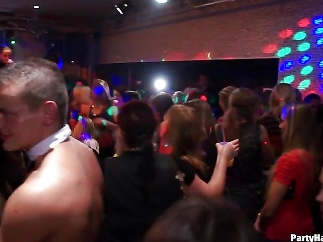 Party blowjob in the crowd with dirty strippers