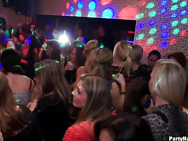 Party blowjob in the crowd with dirty strippers