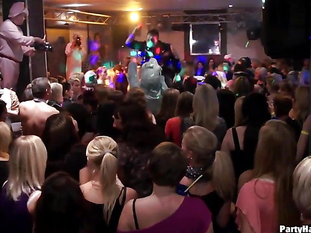 Party blowjob in the crowd with dirty strippers