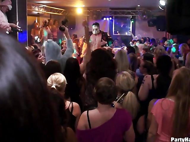 Party blowjob in the crowd with dirty strippers