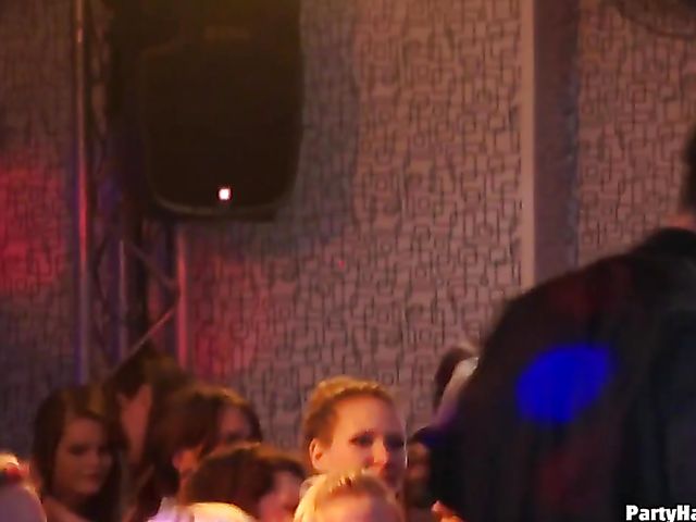 Party blowjob in the crowd with dirty strippers