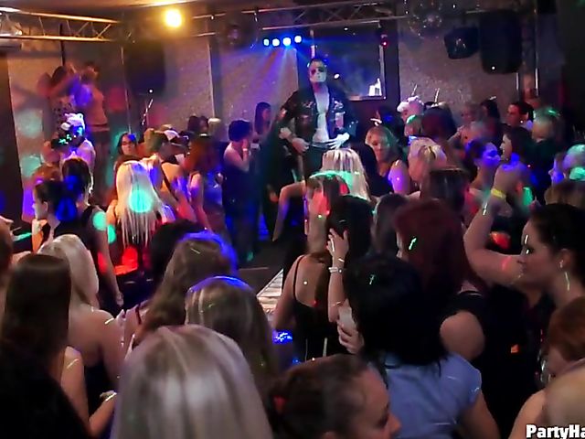 Party blowjob in the crowd with dirty strippers