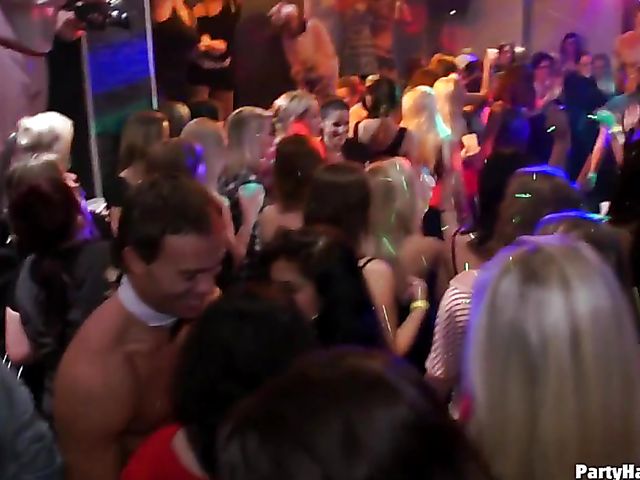 Party blowjob in the crowd with dirty strippers