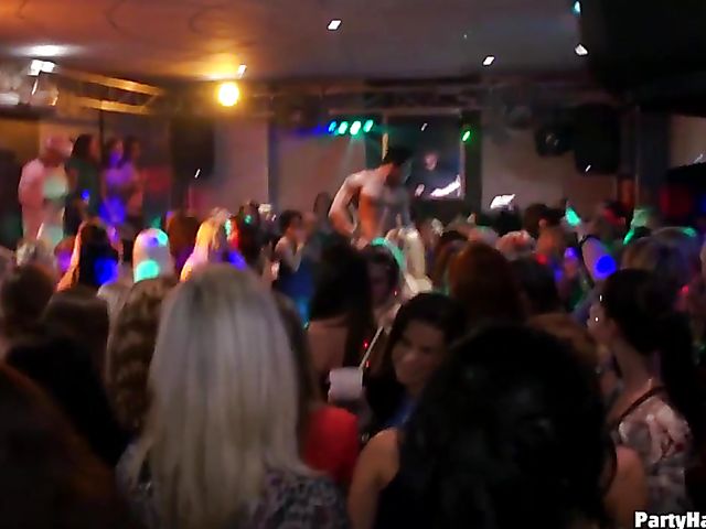 Party blowjob in the crowd with dirty strippers