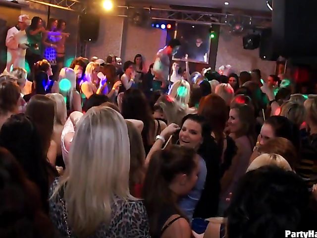 Party blowjob in the crowd with dirty strippers