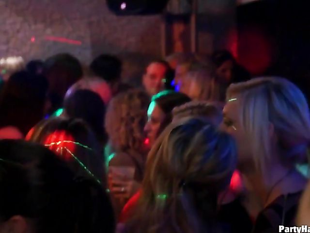 Party blowjob in the crowd with dirty strippers