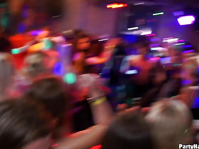 Party blowjob in the crowd with dirty strippers