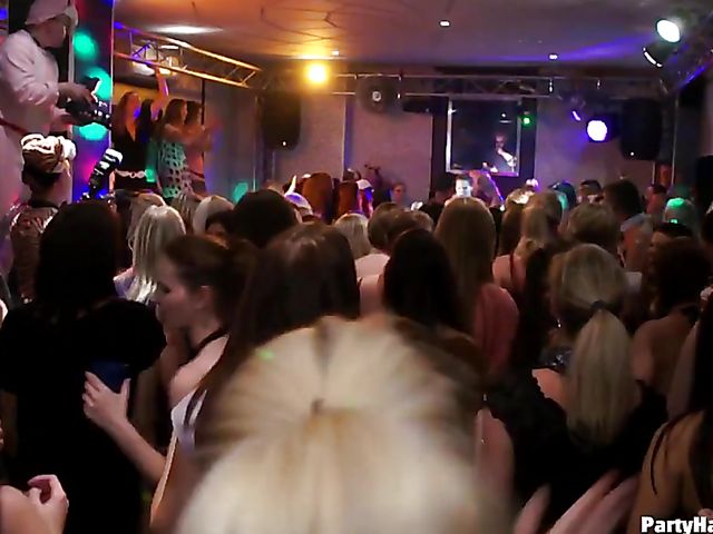 Party blowjob in the crowd with dirty strippers