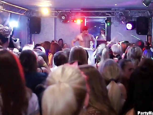 Party blowjob in the crowd with dirty strippers