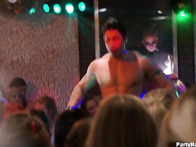 Party blowjob in the crowd with dirty strippers