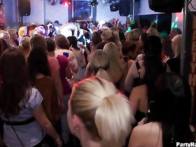 Party blowjob in the crowd with dirty strippers