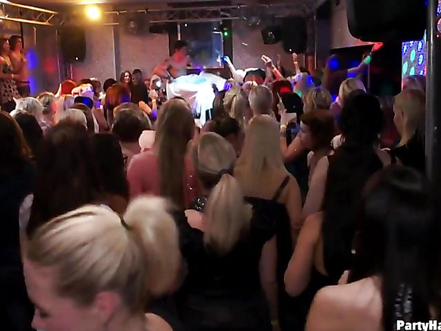 Party blowjob in the crowd with dirty strippers