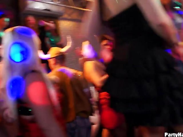 Party blowjob in the crowd with dirty strippers