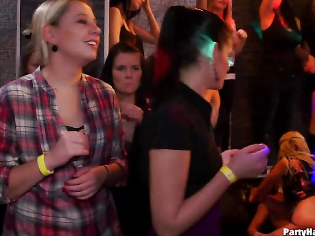 Party blowjob in the crowd with dirty strippers