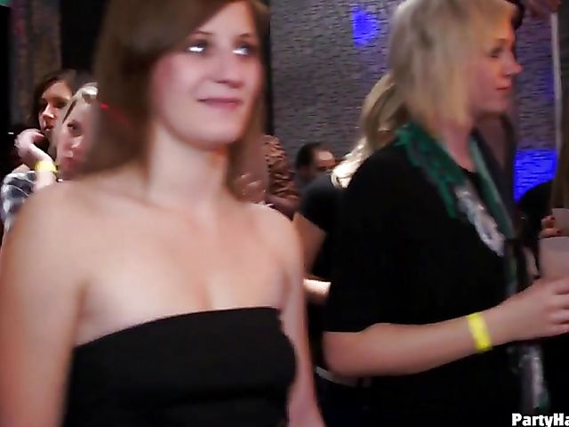 Party blowjob in the crowd with dirty strippers