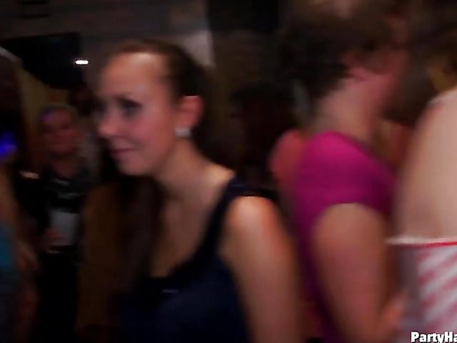 Party blowjob in the crowd with dirty strippers