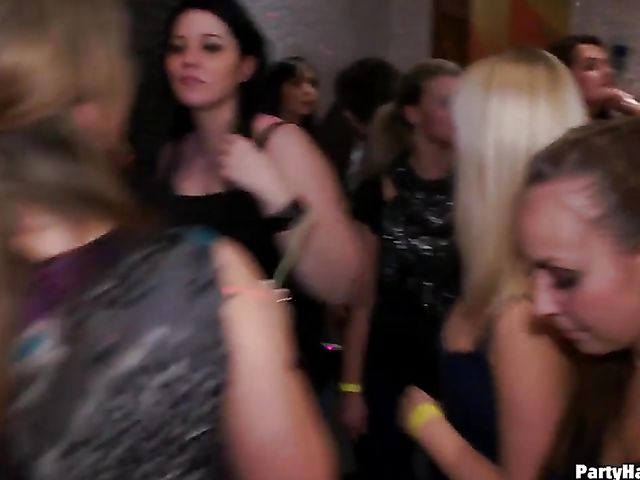 Party blowjob in the crowd with dirty strippers