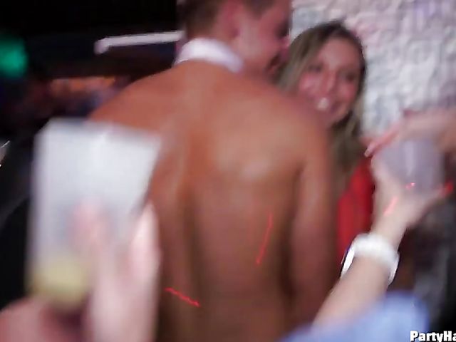 Party blowjob in the crowd with dirty strippers