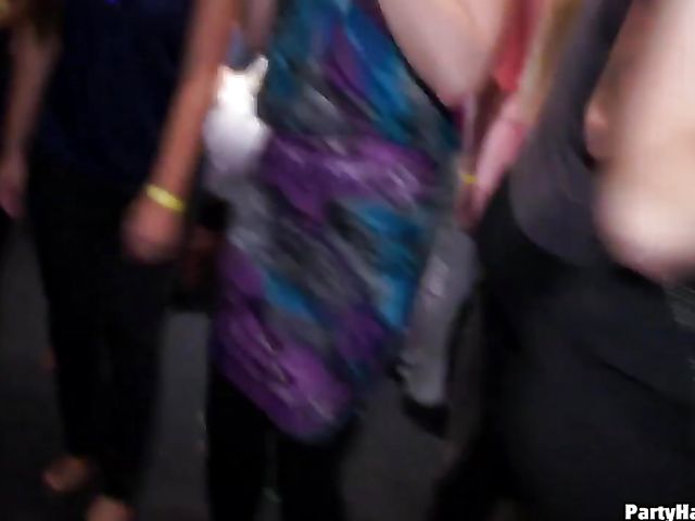 Party blowjob in the crowd with dirty strippers