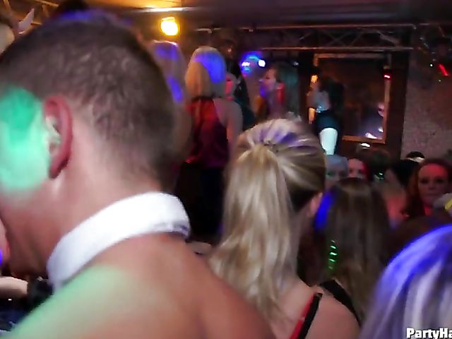 Party blowjob in the crowd with dirty strippers