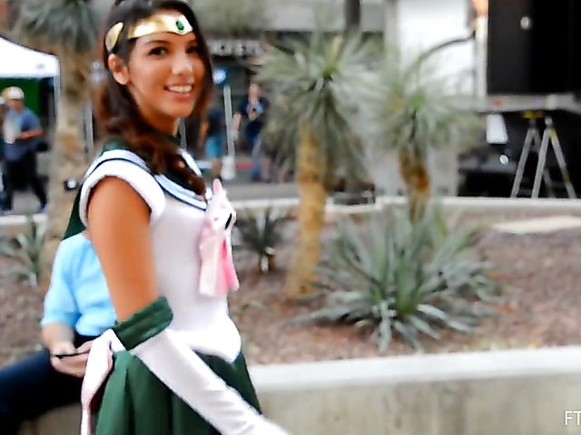 Cosplay and pussy flash with Melody Wylde