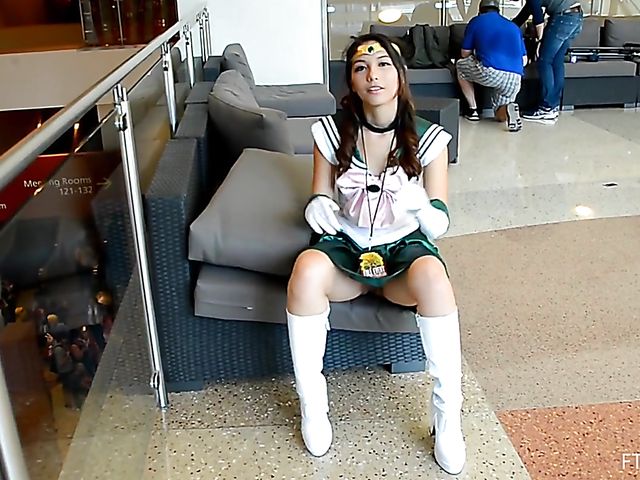 Cosplay and pussy flash with Melody Wylde