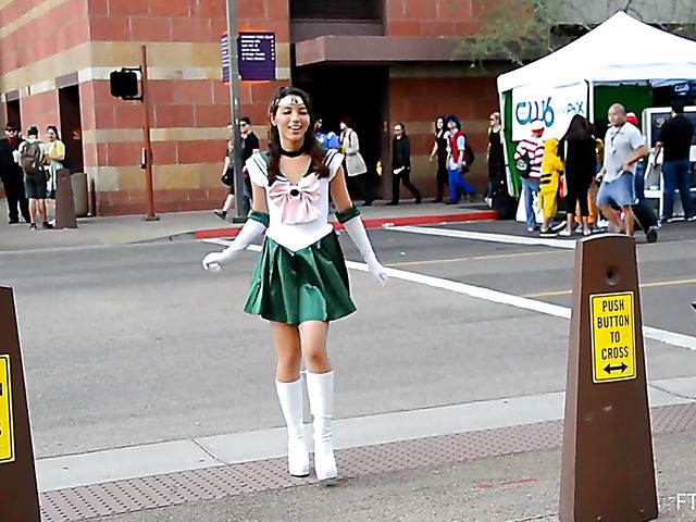 Cosplay and pussy flash with Melody Wylde