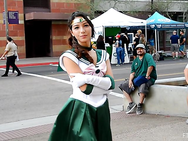 Cosplay and pussy flash with Melody Wylde