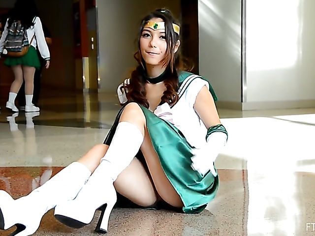 Cosplay and pussy flash with Melody Wylde