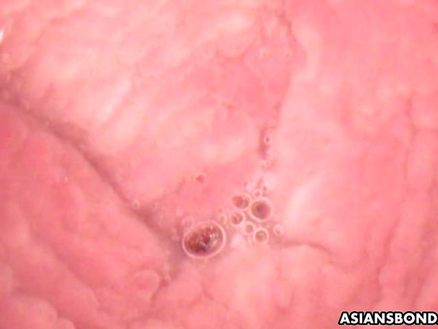 Tied up Asian sweety gets toyed by the camera dildo